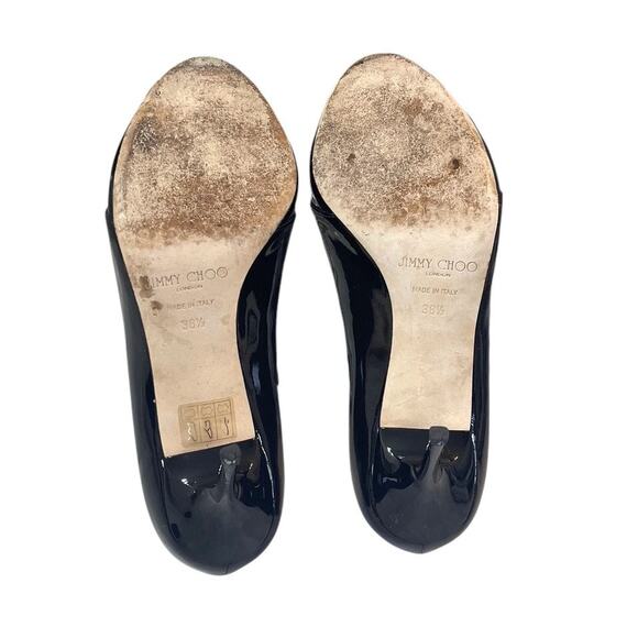 Jimmy Choo London 38.5 Black Patent Leather Mesh Peep Toe Heels – Made in Italy - Picture 5 of 6